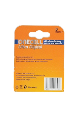 Onecell Ultra Dijital Alkalin D Boy Pil 2'li