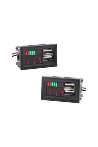 USB Soketli Voltmetreli Akü Kapasite Göstergesi 12V Pil uyumlu