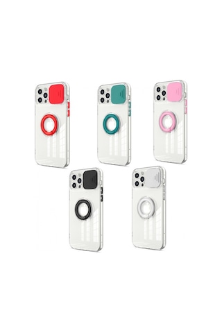 More Tr Ally İphone 12 Pro 6 1inç Kılıf Sürgülü Kamera Lens Korumalı Yüzük Standlı Silikon Kılıf Siyah