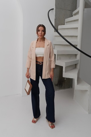 Paw Garage Kadın Atlas Kumaş Astarsız Blazer Ceket, Premium Kalite Bej