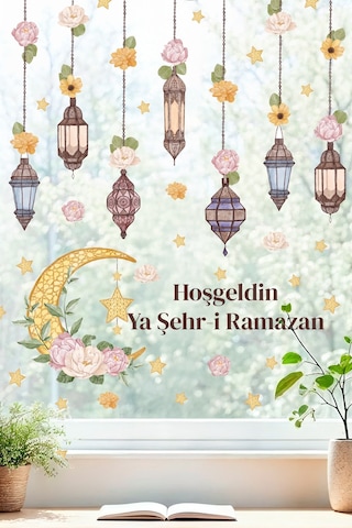 Hoşgeldin Ya Şehr-i Ramazan Duvar Sticker Seti Fener & Ay Yıldız Temalı Dekor Dijital Baskı