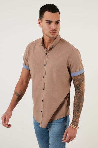 Buratti Pamuklu Slim Fit Düğmeli Yaka Kısa Kollu Erkek Gömlek Cf21S112546 Toprak