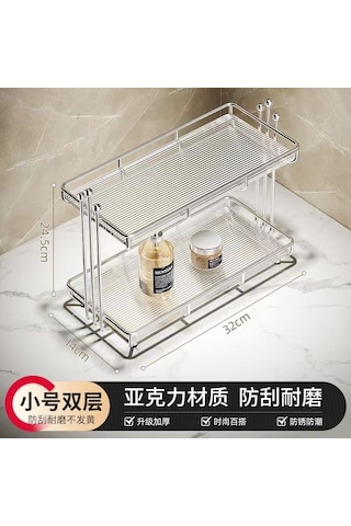 Hafif Lüks Banyo Banyo Rafı Masaüstü Lavabo Kozmetik Kutusu Tuvalet Tuvalet Tezgahı Depolama Rafı 3 Boncuk Çift Katmanlı Küçük Akrilik Raf Gümüş