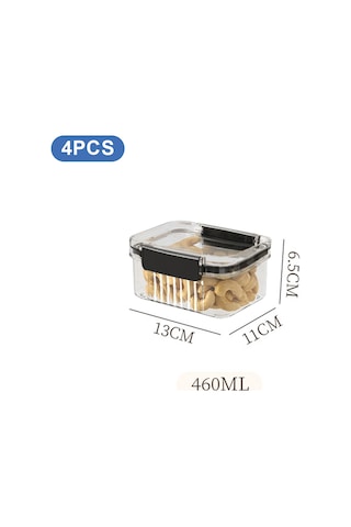 4'lü Paket Hava Geçirmez Gıda Saklama Kapları, Mutfak Saklama Kapları, Tahıl Kapları, Şekerleme Kapları, 460 Ml -