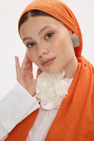 Fenza Scarf Freya Müslin Püsküllü Bürümcük Pamuklu Şal Turuncu