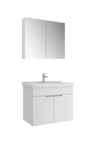 Kale Stora 80 Cm Set Parlak Beyaz Lavabo Dolabı + Aynalı Dolap