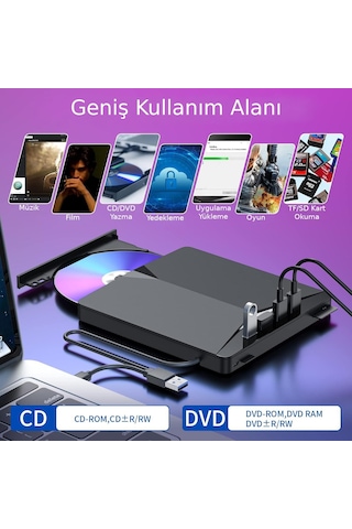 Valkyrie Harici Cd Dvd Rom Yazıcı Okuyucu Usb 3.0 Hub Çoğaltıcı Tf Sd Kart Okuyucu 7in1