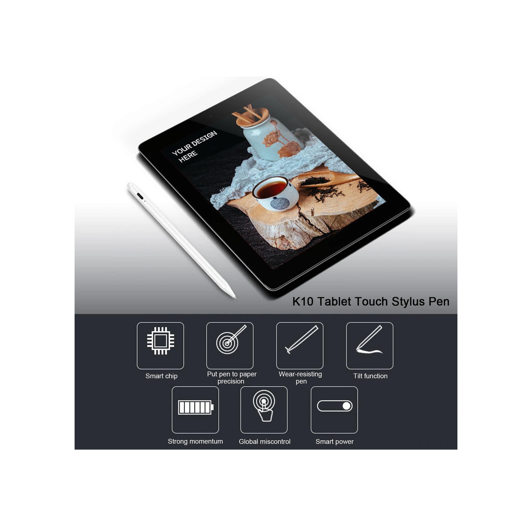 Moveevo K10 Aktif Kapasitif Kalem - İpad'ler İçin Dokunmatik Kalem, Yanlış Dokunmayı Engeller, Abs Malzeme, Beyaz Renk