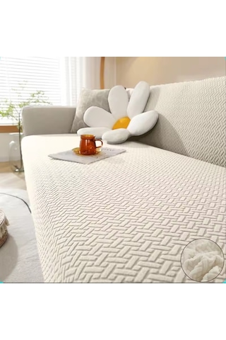 Upmall Tuğla Desen Koltuk Örtüsü Çekyat Kılıfı 3 Kişilik Krem