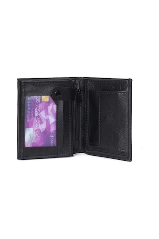 Tuldar Erkek Deri Bozuk Para Hazneli Kartlık Cüzdan 10x12cm Tul515 Siyah - Gri