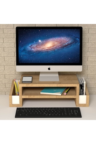 Emkawood Atlas Monitör Yükseltici Laptop Sehpası Safir Meşe