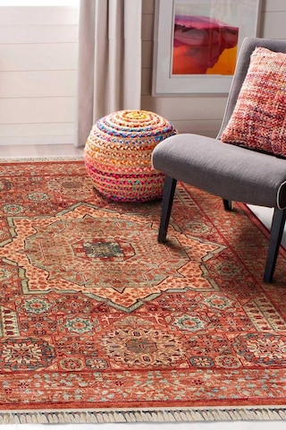 Frenda Home Vintage Desen Pamuk Taban Baskılı Yıkanabilir Halı Kırmızı
