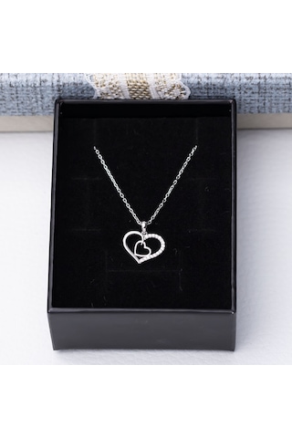 Kalp Zirkon Taşlı Model-4 925 Ayar Gümüş Kadın Kolye Gümüş