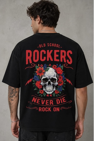 Montree Rockers Baskılı Oversize %100 Pamuk Premium Tişört Siyah