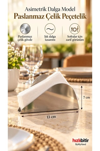 Bymyhand Paslanmaz Çelik Ev Lokanta Ve Restoran İçin Peçetelik No1 Metalik Gri