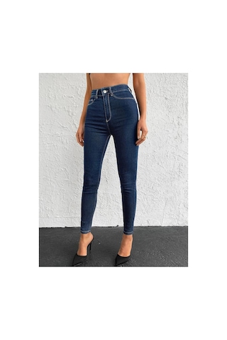 Kene Jeans Rahat Kalıp Lacivert Dar Paça Cepsiz Skinny Fit Jeans Lacivert
