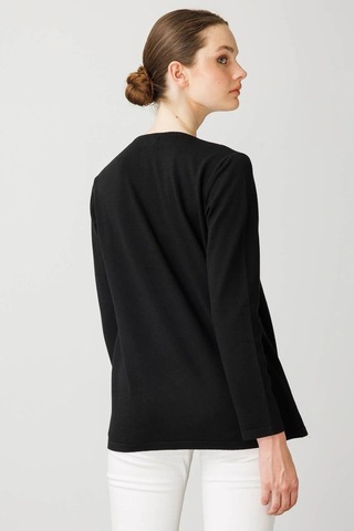 Desen Triko Sıfır Yaka Dantel Çiçek İşlemeli Kadın Bluz 25093 Siyah