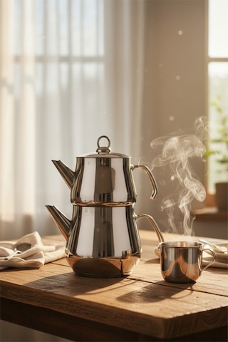 Yunusoğlu Home Aletta Büyük Boy Çelik Çaydanlık Metal Kulp Aile Boy Inox