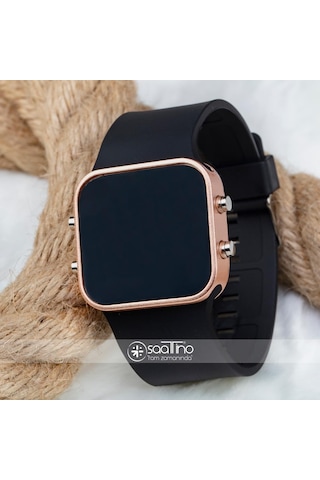 Unisex Rose Renk Siyah Silikon Kordon Dijital Led Kadın Kol Saat St-303697 Rose Gold