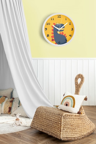 Sevimli Dinozor Çizimli Çocuk Odası Duvar Saati - 42cm - Önü Camlı Beyaz Kasa - Sessiz Mekanizma-jh1057 Beyaz