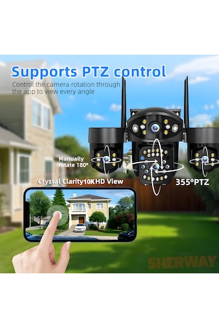 Myscope My-01 12mp 4 Lens Wifi Güvenlik Kamerası 4 Ekran İzleme, Ptz Hareketli Kamera, Renkli Gece Görüşü, Siren Alarm, Hieasy Uygulama Destekli Dış Mekan Ip Kamera