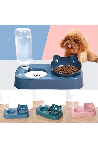 Technosmart Kedi Köpek Mama Ve Su Kabı Kaseli Otomatik Su Sebili Büyük Boy Depolama Mavi