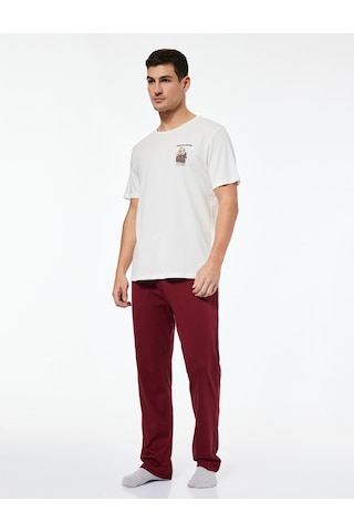 Koton Rahat Kalıp Baskılı Pamuklu Örme Pijama Takımı Beyaz 6wlm40004mk Beyaz
