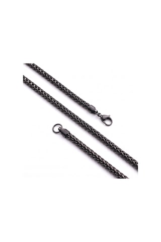 Premium Parlak Ve Şık Oval Burgu Erkek Çelik Zincir Kolye 4 Mm 55 Cm 3183eck012 - Siyah Renk