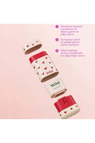 Wild %98 Natural Stick Deodorant Kutu + Refill Paketi - Love Heart Case + Pink Grapefruit & Lime 40 Gr