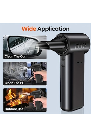 Fochsia Black- Turbo Jet Elektrikli Üfleyici 150.000 Rpm Yüksek Hız Usb Şarjlı 4000mah Pilli 3 Hız Ayarı Abs Gövde Ev Araç Temizliği İçin