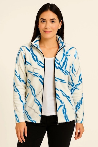 Ertaştrendstore Kadın Tam Fermuarlı Desenli Polar Yakalı Uzun Kollu Oversize - Beyaz Çok Renk