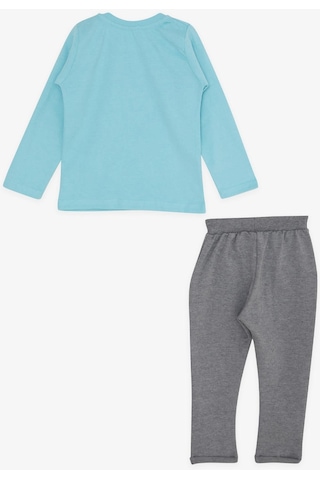 Erkek Bebek Dinazor Baskılı Eşofman Takım-13390-turkuaz Turkuaz
