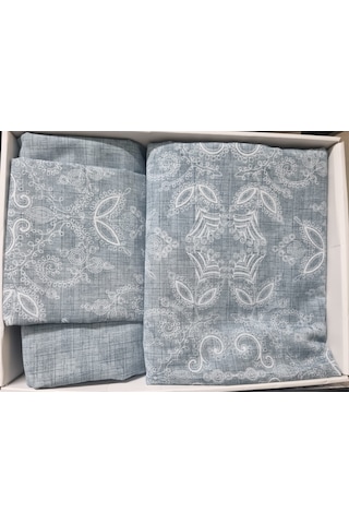 Livoras Home Çift Kişilik Nevresim Takımı Nevresim 200x 220 Çarşaf 220 X 240 Yastık 50 X 70 Cm Beyaz - Mavi