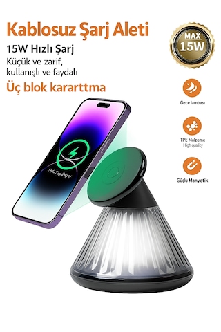 Şarj İstasyonlu Başucu Lambası Manyetik 15w Ayarlanabilir Modern