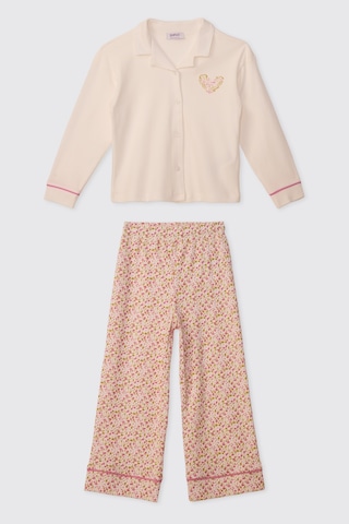 Panço Kız Çocuk Yakalı Ekru Pijama Takımı 2621gk39004 Krem