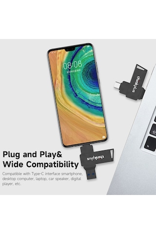 Springsun 联想thinkplus Mu251 32gb Usb3.0+type-c Çift Portlu Metal Usb Bellek, 360 Döner, Darbe Ve Kırılma Dayanıklı, Plug & Play