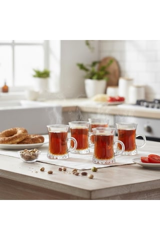Lüks Kulplu Çay Fincanı 6 Adet Kristal Berraklığında Cam Estetik Ve Ergonomik Tasarım Çay Bardağı Seti çok renkli