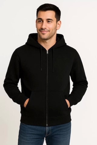 Cvs Giyim Erkek Üç İplik Kapüşonlu Tam Fermuarlı Kanguru Çepli Sweatshirt Hoodie - Siyah Siyah