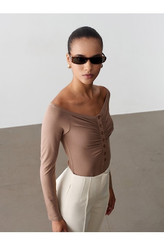 Dilvin 32661 Düğme Detaylı Bodysuit-vizon Vizon