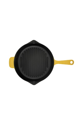 Lava Döküm Izgara Tava. Metal Saplı Çap()28CM. Parlak Siyah Taba