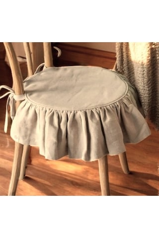 El Yapımı Yuvarlak Buldan Yıkanmıs Keten Fırfırlı Sandalye Minderi Naturel