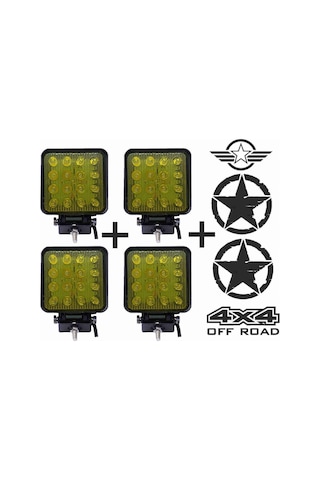 Off Road Sis Farı Sis Lambası 16 Led Kare 4'lü Paket Sarı