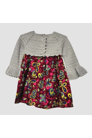 Uretti - Filiz 9248 - Kız Çocuk Örme Robalı Kelebek Desenli Pazen Kumaş Elbise 4 Yaş - Mavi Mavi