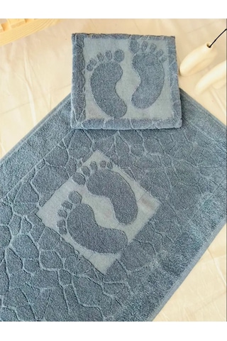 Taş Desenli Kaymaz Taban Ayak Paspası 50x70cm Hızlı Su Emiciliğine Sahip Mavi