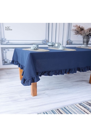 Dnc Home Tekstil Lacıvert Keten Fırfırlı Masa Örtüsü Lacivert