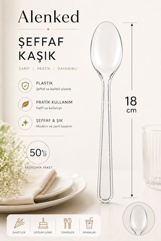 Şeffaf Plastik Kaşık 18 Cm 50 Li Paket Şeffaf Plastik Kaşık 18 Cm 50 Li Paket
