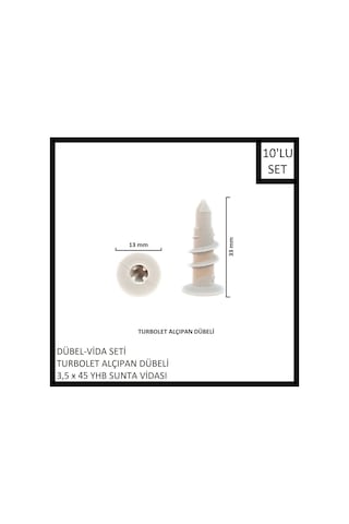 Dübel-vida Seti, Turbolet Alçıpan Dübeli, 3,5x45 Yhb Sunta Vidası, 10 Adet