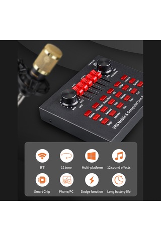 Teltree V8s Dışarıdaki Ses Kartı, Canlı Yayın Ve Ses Düzenleme İçin 6 Ses Modu, 12 Efekt Ve 1200mah Pil, Siyah