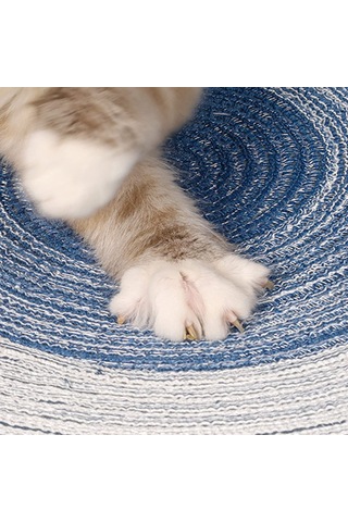 Shineyee Kedi Tırnak Taşlama Matı - Doğal Pamuk İpi El Yapımı - Dayanıklı - Mavi - 36cm Çap