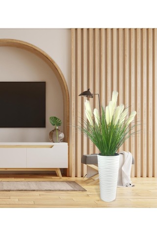 Yapay Çiçek Panpas Püskül Salon Bitkisi Beyaz Uzun Kumsal Vazoda 128 60cm